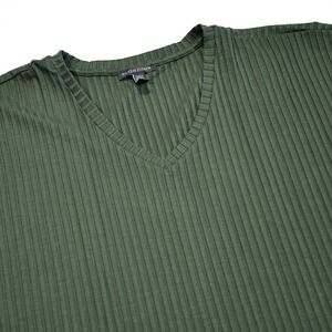 EILEEN FISHER Women's Size M Green Ribbed V-Neck Sleeveless Top Made in‎ USA